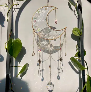 Kabo mėnulis stiklo kristalų suncatcher |holografinis prizmę gaudytojas už lango | Lango Dekoras| Crystal Dekoras| Crystal Prism